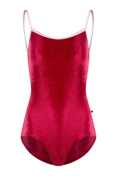 Red swimsuit with thin straps on a white background