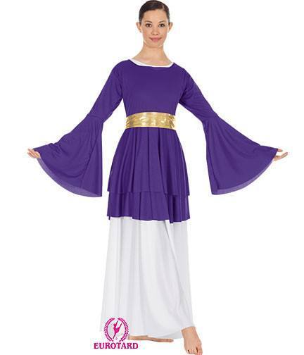 Double Layer Peplum Top With Bell Sleeves Purple