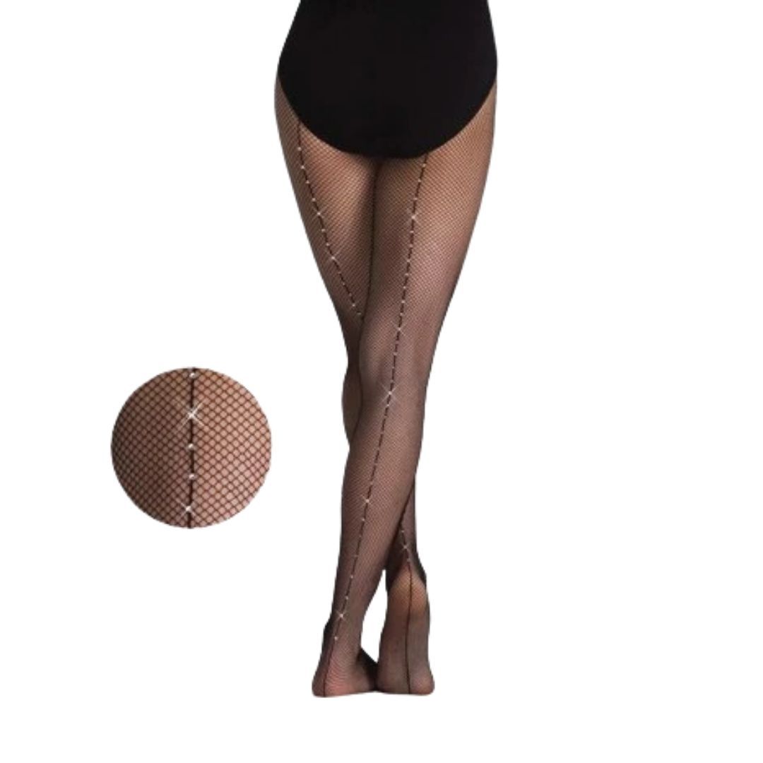 black fish net tites Body Wrappers Adult Rhinestone Seamed Fishnet Tights