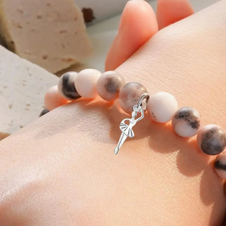 2pcs Beaded Glass Bracelet Set with Ballet Dancer Charm & Inspirational Card