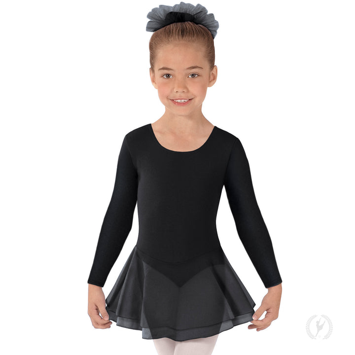 Eurotard Long Sleeve Cotton Leotard Dress with Chiffon Skirt - Child