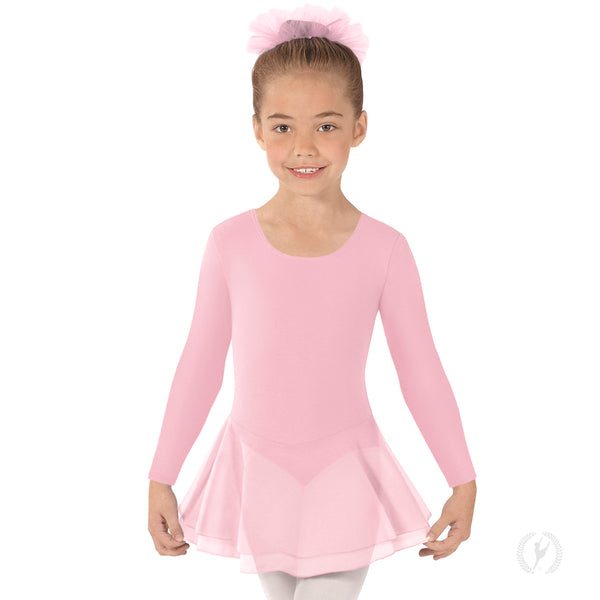 Eurotard Long Sleeve Cotton Leotard Dress with Chiffon Skirt - Child