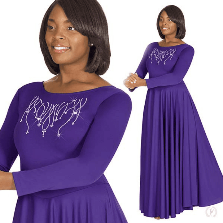 Eurotard Adult Polyester Dress with Praise Rhinestone Applique - Closeout