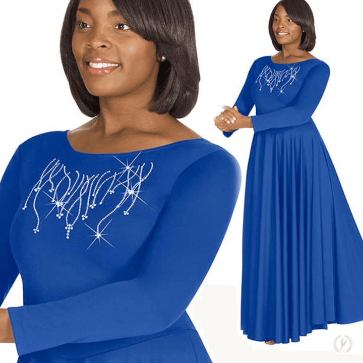 Eurotard Adult Polyester Dress with Praise Rhinestone Applique - Closeout