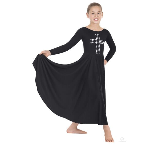 Eurotard 11029C Child Silver Cross Polyester Dress - Closeout - Black