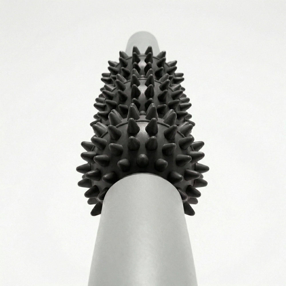 Black spiked ball on a white background