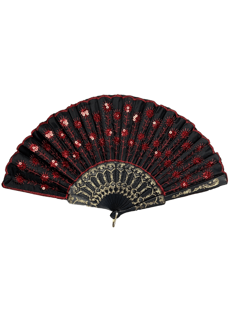 Hand Held Folding Dance Fan - Black, Red | DanceWear Corner