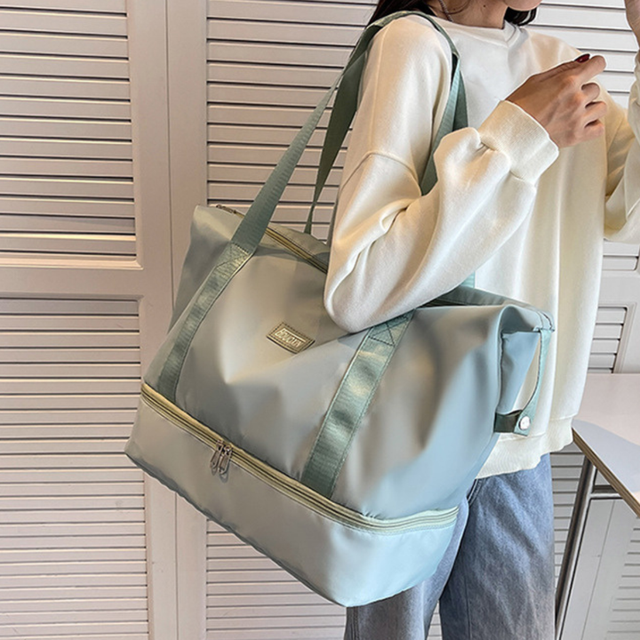 Large Capacity Bottom Zippered Compartment Handle Bag: Light Green / One Size