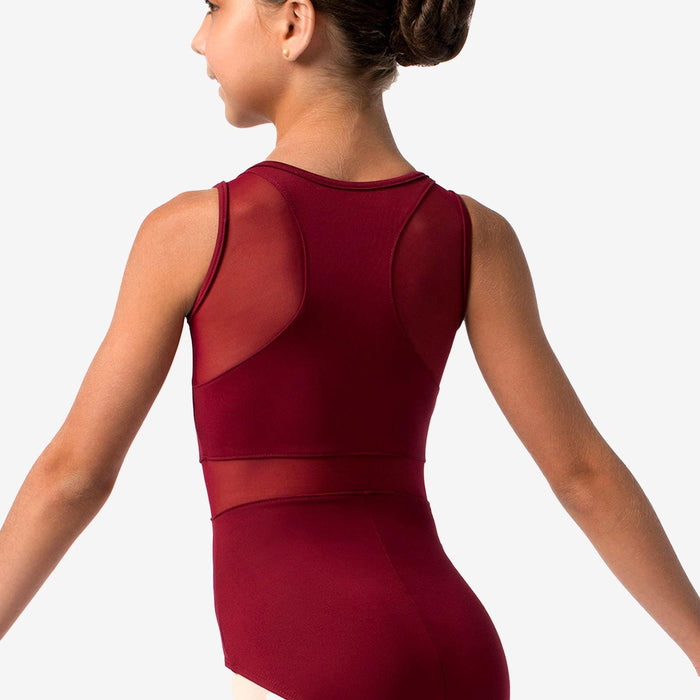 Red sleeveless top worn by a person on a white background