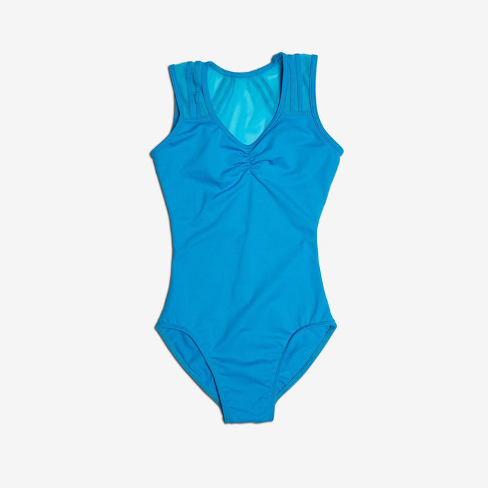 Blue swimsuit with a bow detail on a white background