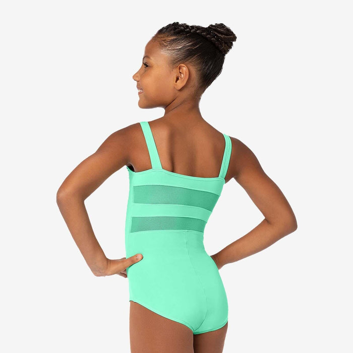 Person wearing a green swimsuit on a white background