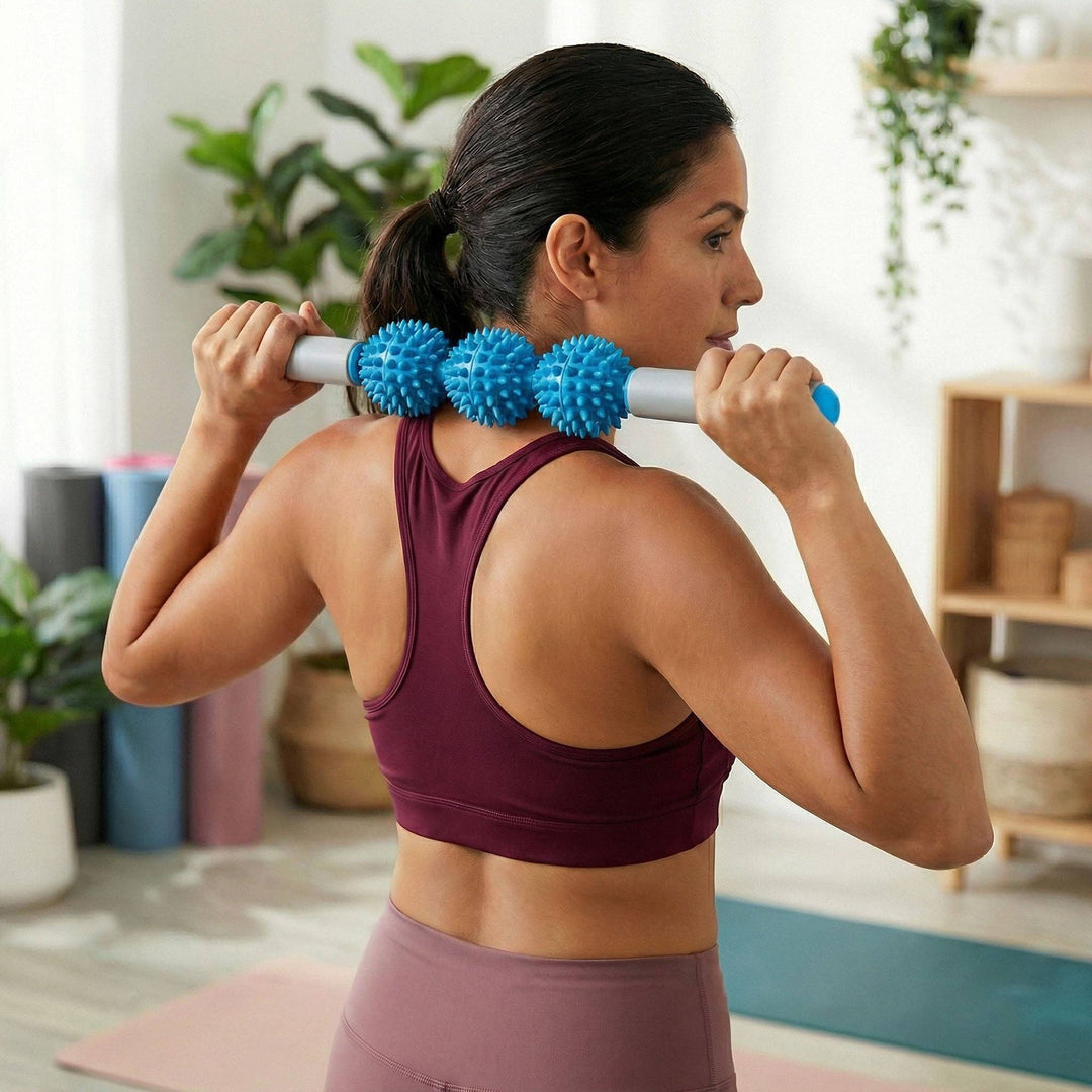 2-PC Handheld Massage Roller with Textured Therapy Balls for Deep Tissue Relief: Blue / One Size Fits Most