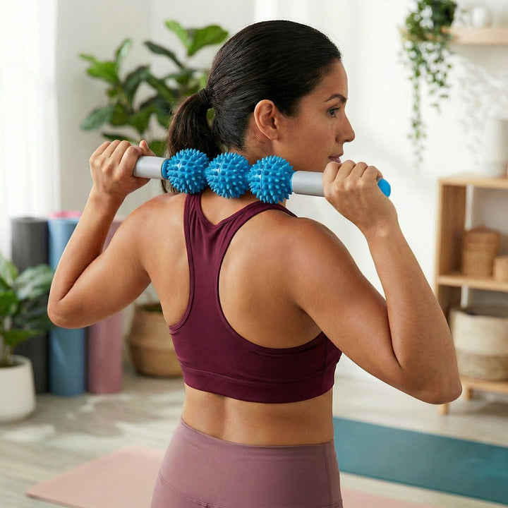 2-PC Handheld Massage Roller with Textured Therapy Balls for Deep Tissue Relief: Blue / One Size Fits Most