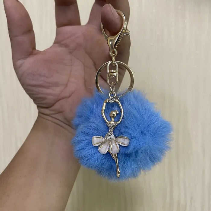 Pom Pom Charm Keychain Ballet Girl Design - Blue