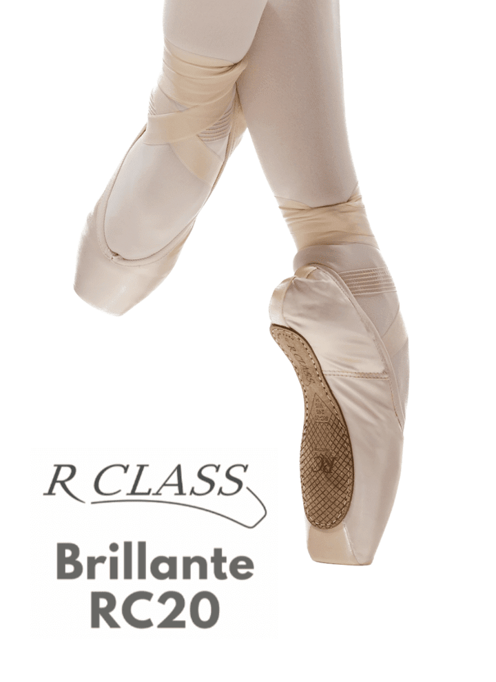 Ballet shoes with 'R Class Brillante RC20' text on a white background