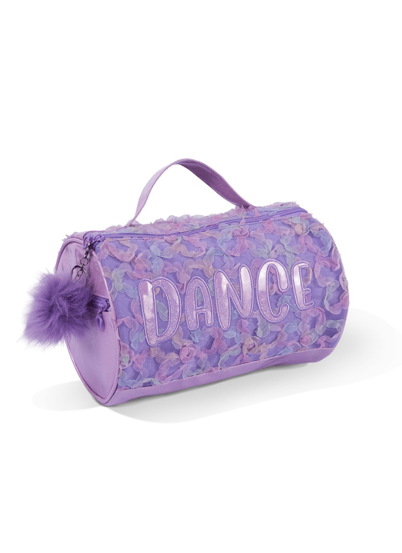 Purple dance bag with 'DANCE' text on a white background