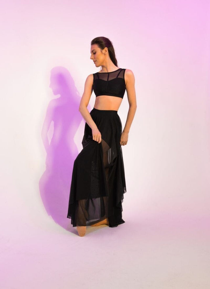So Danca Tiler Peck Designs TP-12/TPE-14 Mesh Crop Top Black - Front
