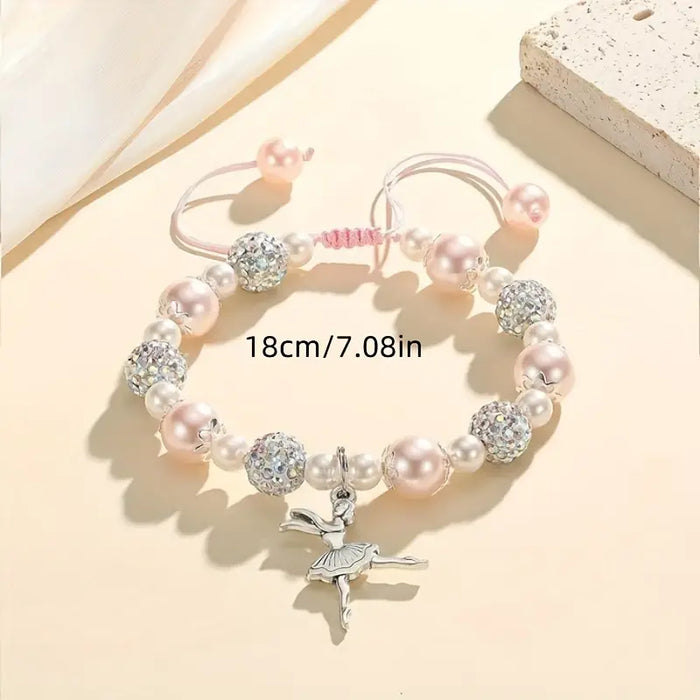 Pink Faux Pearl Bracelet with Ballet Dancer Charm