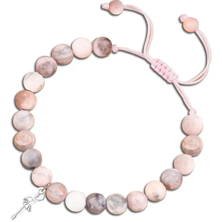 2pcs Beaded Glass Bracelet Set with Ballet Dancer Charm & Inspirational Card