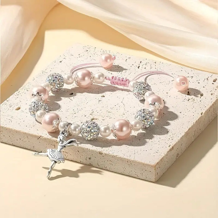 Pink Faux Pearl Bracelet with Ballet Dancer Charm