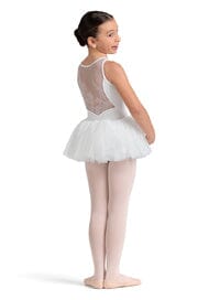 Young girl in a white ballet outfit on a white background