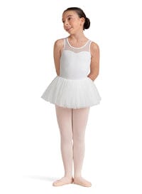 Young girl in a white ballet outfit on a white background