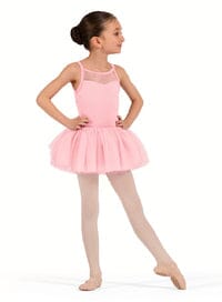 Young girl in a pink ballet outfit on a white background