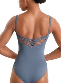 Blue swimsuit with cut-out design on a white background