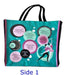Tote bag with dance-themed design and text on a teal background