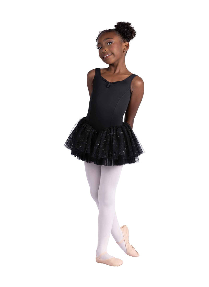 Little dancer in a black dress on white backgroung