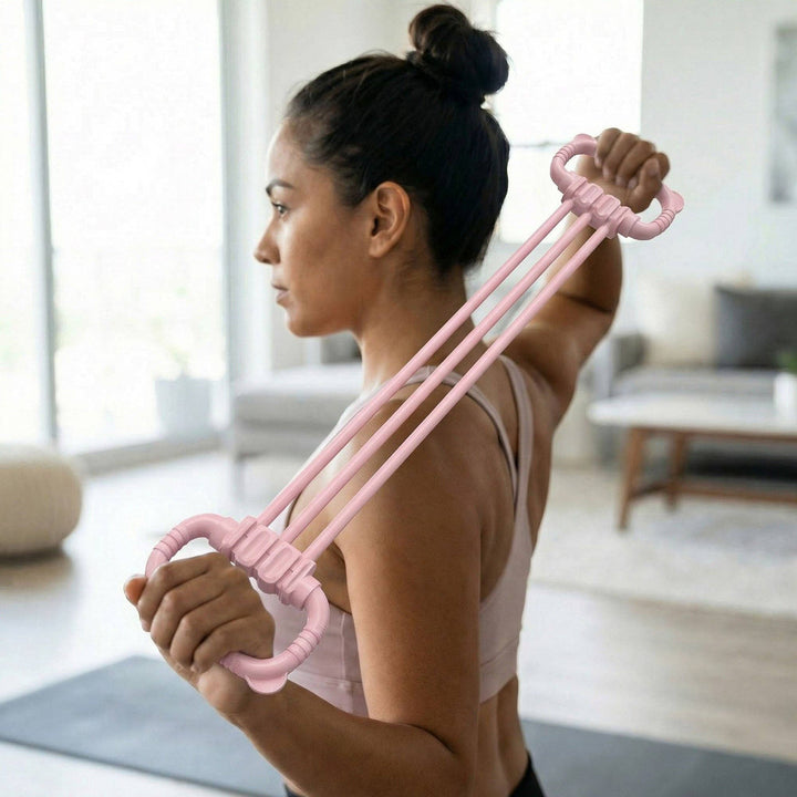 Resistance Exercise Band Bar with Dual Handles Elastic Stretch Training Fitness Tool: Pink / One Size Fits Most