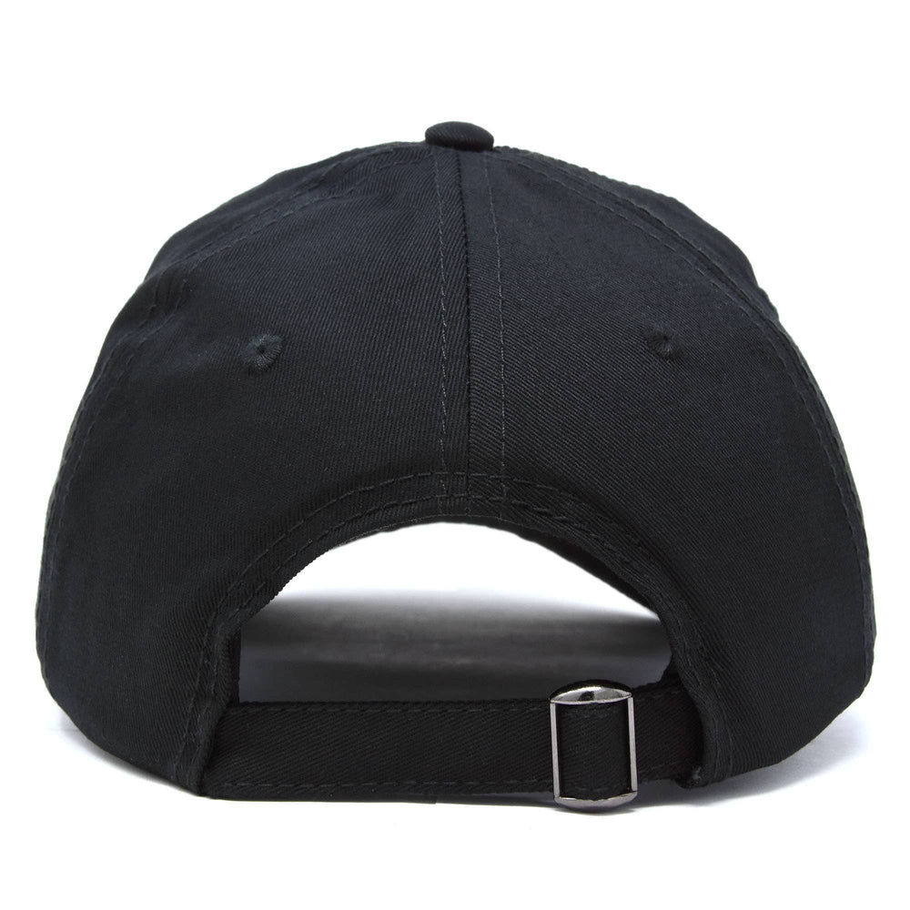 Black baseball cap with a buckle on a white background