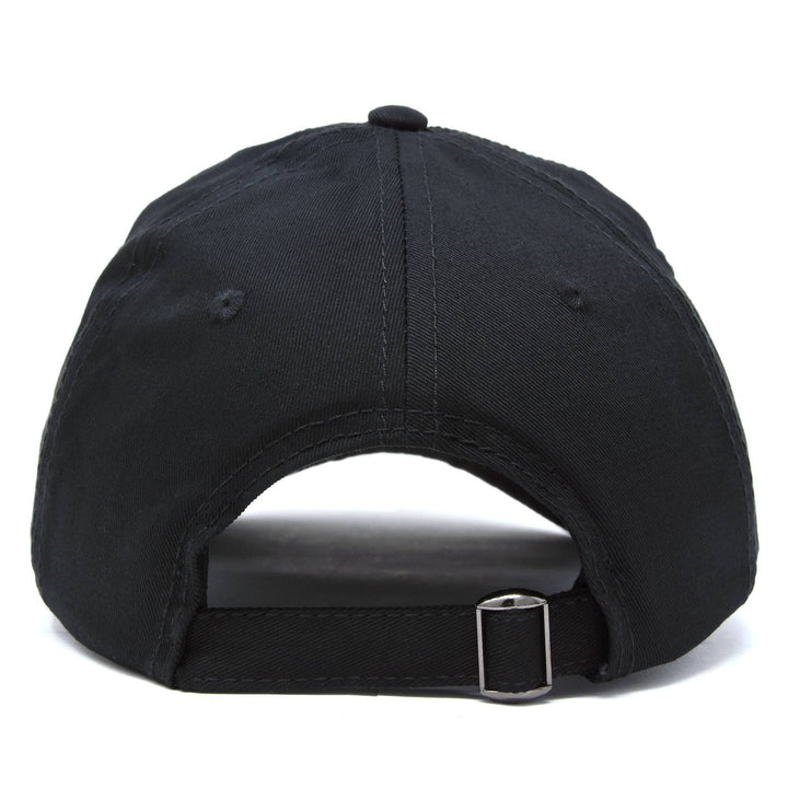 Black baseball cap with a buckle on a white background