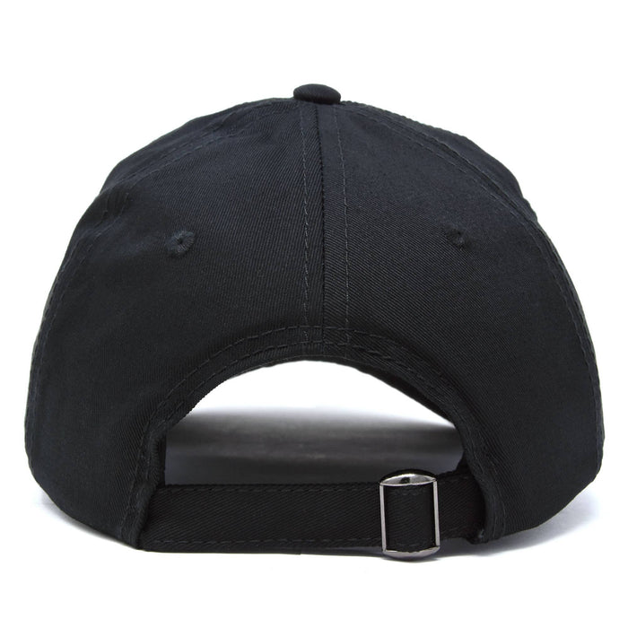 Black baseball cap with a buckle on a white background