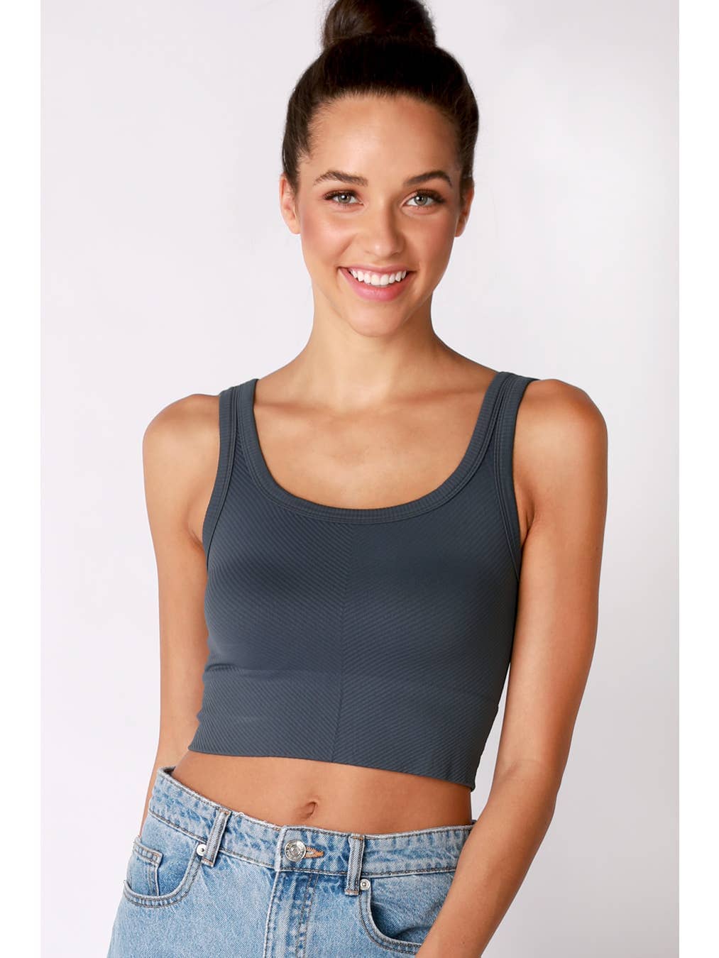 Chevron Ribbed Crop Top Ink Blue