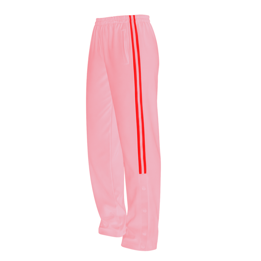Pink pants with a red stripe on a white background