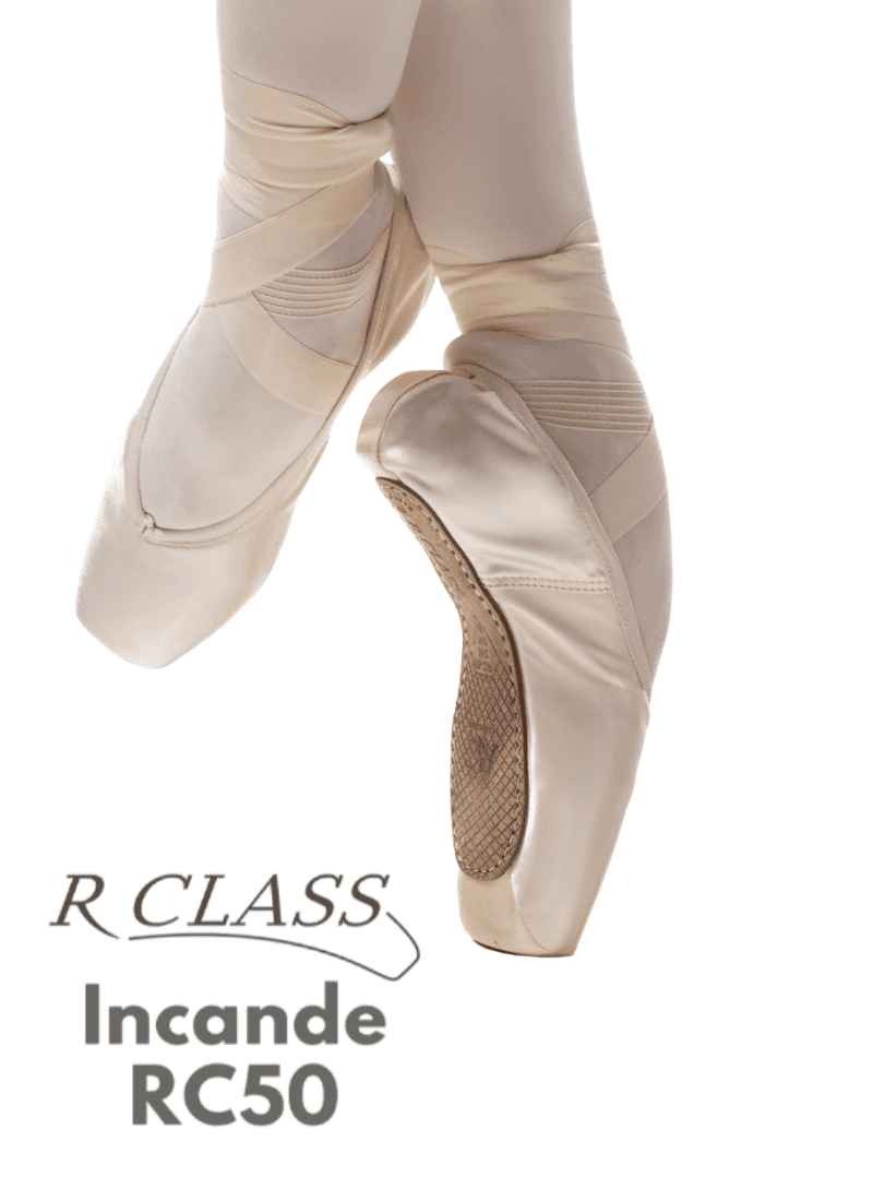 Ballet shoes with 'R Class Incande RC50' label on a white background