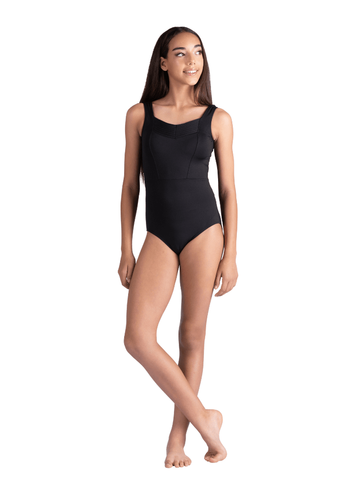 Woman wearing a black swimsuit on a white background