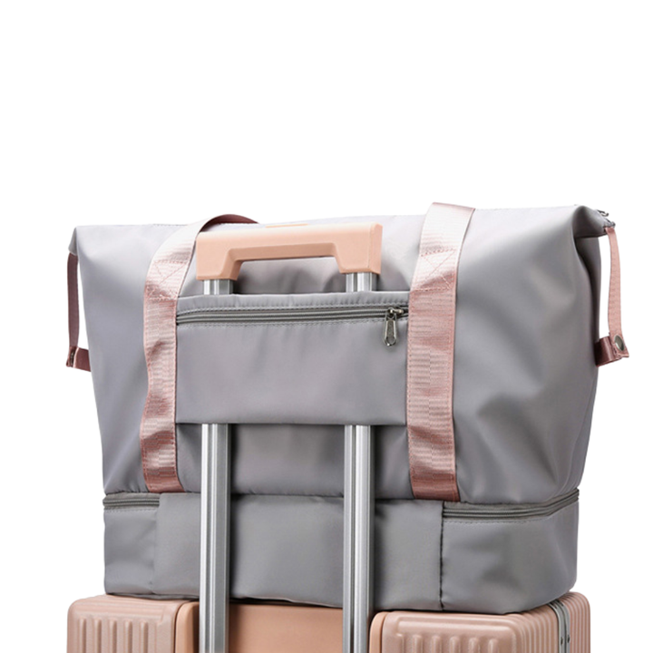 Large Capacity Bottom Zippered Compartment Handle Bag: Pink / One Size