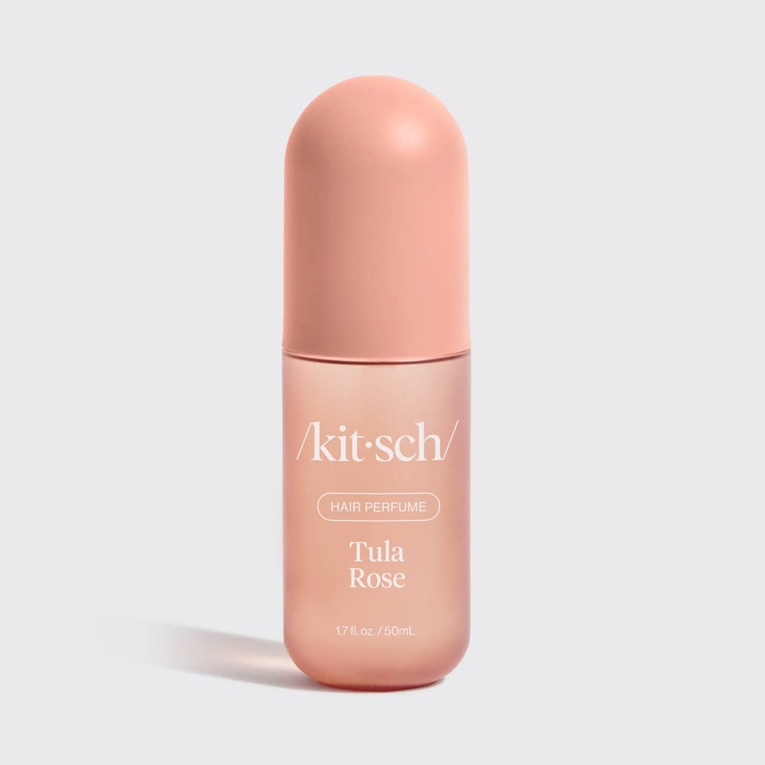 Kitsch Tula Rose hair perfume bottle on a light gray background