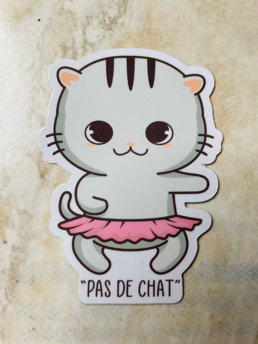 Pas De Chat Grey Kitty Dance Vinyl Sticker, 2.18" x 3": Retail Packaging