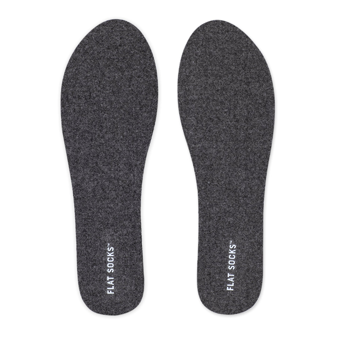 A pair of dark grey flat socks
