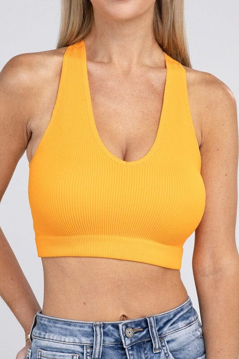 Ribbed Cropped Racerback Tank Top