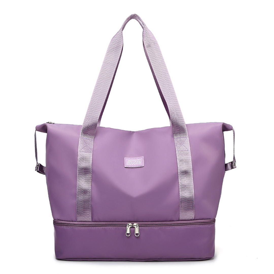 Large Capacity Bottom Zippered Compartment Handle Bag: Light Gray / One Size