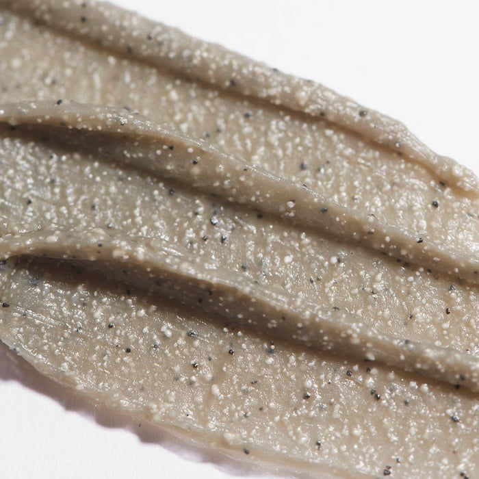 Close-up of a beige cream with specks on a white background