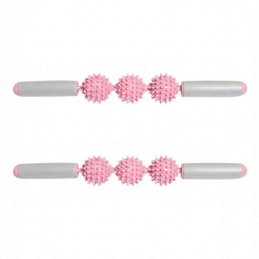 2-PC Handheld Massage Roller with Textured Therapy Balls for Deep Tissue Relief: Pink / One Size Fits Most