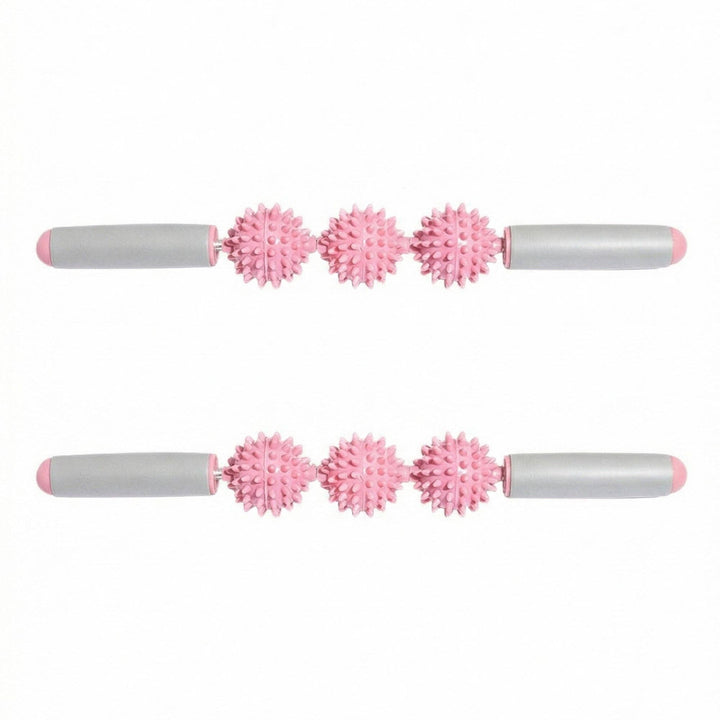 2-PC Handheld Massage Roller with Textured Therapy Balls for Deep Tissue Relief: Pink / One Size Fits Most