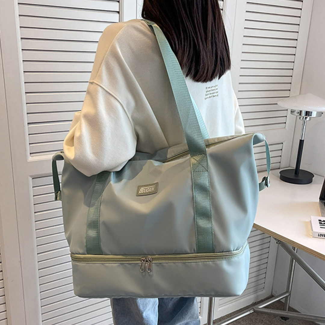 Large Capacity Bottom Zippered Compartment Handle Bag: Light Green / One Size