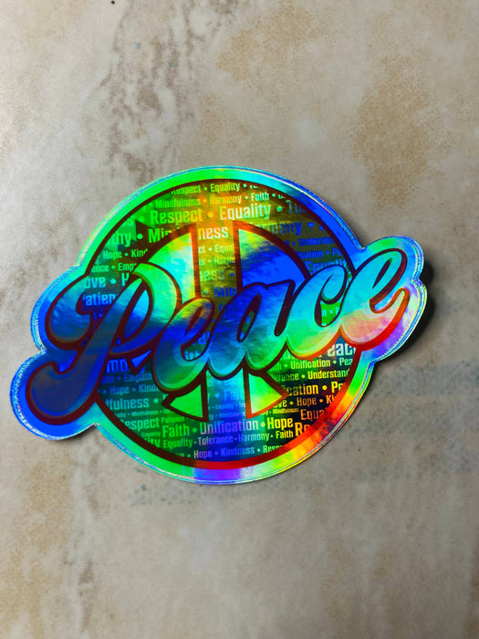 Peace Hologram Vinyl Sticker, 3" x 2.31": Retail Packaging