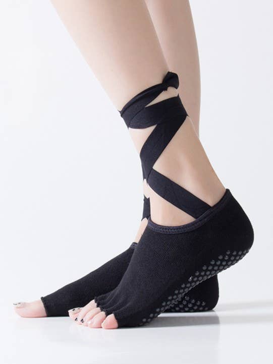Wrap Strap Toe Grip Yoga Ballet Socks: Purple